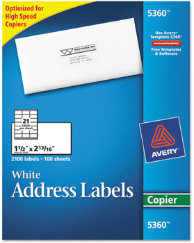 Avery® Copier Mailing Labels Copiers, 1.5 x 2.81, White, 21/Sheet, 100 Sheets/Box