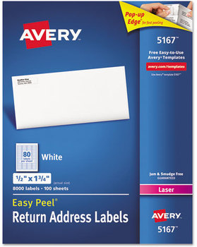 Avery® Easy Peel® White Address Labels with Sure Feed® Technology w/ Laser Printers, 0.5 x 1.75, 80/Sheet, 100 Sheets/Box