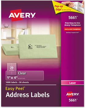 Avery® Matte Clear Easy Peel® Mailing Labels with Sure Feed® Technology w/ Laser Printers, 1 x 4, 20/Sheet, 50 Sheets/Box