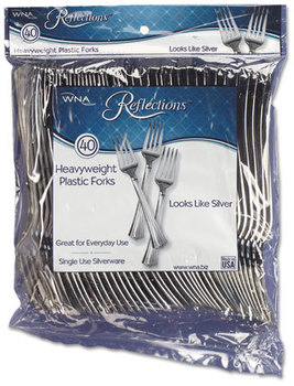 WNA Reflections™ Heavyweight Plastic Utensils,  Fork, Silver, 7", 40/pack