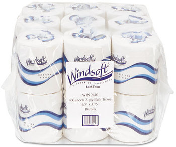 Windsoft® Embossed Bath Tissue,  2-Ply, 400 Sheets/Roll, 18 Rolls/Carton