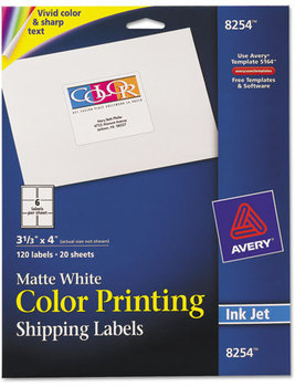 Avery® Vibrant Color Printing Mailing Labels Inkjet Color-Print w/ Sure Feed, 3.33 x 4, Matte White, 120/PK