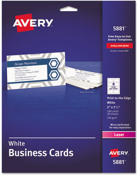 Avery® Printable Microperforated Business Cards with Sure Feed® Technology Print-to-the-Edge Microperf w/Sure Color Laser, 2x3.5, White, 160 8/Sheet,20 Sheets/PK