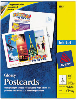 Avery® Printable Postcards Photo-Quality Inkjet, 74 lb, 4.25 x 5.5, Glossy White, 100 Cards, 4 Cards/Sheet, 25 Sheets/Pack