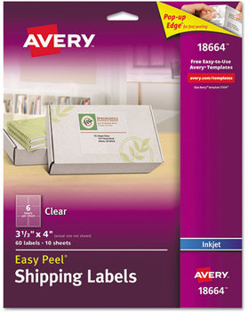 Avery® Matte Clear Easy Peel® Mailing Labels with Sure Feed® Technology w/ Inkjet Printers, 3.33 x 4, 6/Sheet, 10 Sheets/Pack