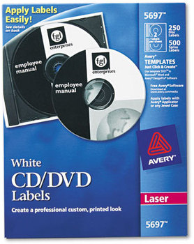 Avery® CD Labels Laser Matte White, 250/Pack