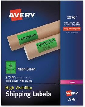 Avery® High-Visibility ID Labels Permanent Laser 2 x 4, Neon Green, 1000/Box