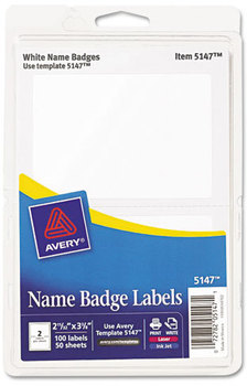 Avery® Printable Adhesive Name Badges 3.38 x 2.33, White, 100/Pack