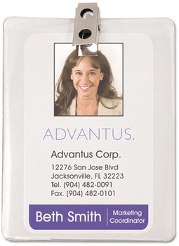 Advantus® ID Badge Holders with Clip,  Vertical, 3w x 4h, Clear, 50/Pack