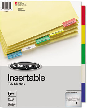 Wilson Jones® Insertable Tab Dividers,  Multicolor 5-Tab, Letter, Buff