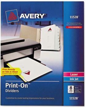 Avery® Customizable Print-On™ Dividers 3-Hole Punched, 8-Tab, 11 x 8.5, White, 1 Set