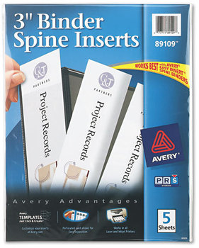 Avery® Binder Spine Inserts 3" Width, 3 Inserts/Sheet, 5 Sheets/Pack