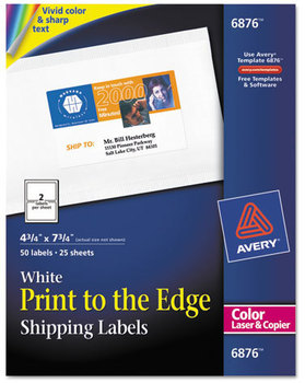 Avery® Vibrant Color Printing Mailing Labels Laser Color-Print w/ Sure Feed, 4.75 x 7.75, White, 50/Pack