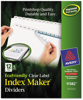 Avery® Index Maker® EcoFriendly Print & Apply Clear Label Dividers with White Tabs and 12-Tab, 11 x 8.5, 5 Sets