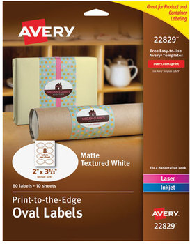 Avery® Oval Labels with Sure Feed® Technology Print-to-the-Edge 2 x 3.33, White, 8/Sheet, 10 Sheets/Pack