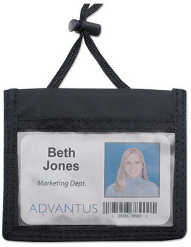Advantus® ID Badge Holders With Convention Neck Pouch,  Horizontal, 4 x 2 1/4, Black, 12/Pack