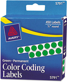 Avery® Handwrite-Only Permanent Self-Adhesive Round Color-Coding Labels in Dispensers 0.25" dia, Green, 450/Roll, (5791)