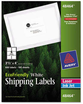 Avery® EcoFriendly Mailing Labels Inkjet/Laser Printers, 3.33 x 4, White, 6/Sheet, 100 Sheets/Pack