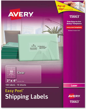 Avery® Matte Clear Easy Peel® Mailing Labels with Sure Feed® Technology w/ Laser Printers, 2 x 4, 10/Sheet, 10 Sheets/Pack