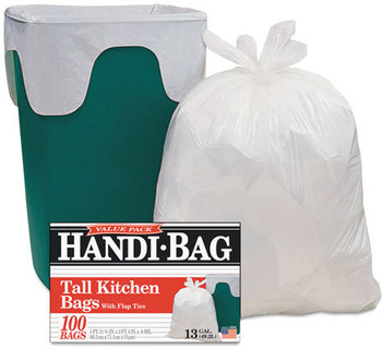 Handi-Bag® Super Value Pack,  13gal, 0.6mil, 23 3/4 x 28, White, 100/Box