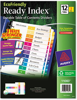 Avery® Customizable Table of Contents Ready Index® Multicolor Dividers with Printable Section Titles Tabs, 12-Tab, 1 to 12, 11 x 8.5, White, 3 Sets