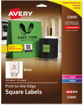 Avery® Square Labels with Sure Feed® Technology and TrueBlock, 2 x White, 300/Pack