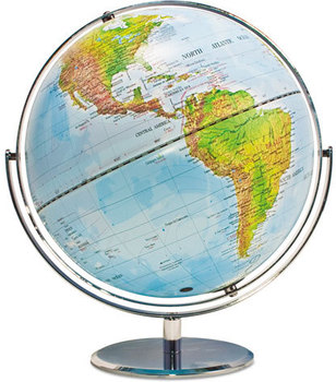 Advantus® World Globe w/Blue Oceans,  Silver-Toned Metal Desktop Base,Full-Meridian