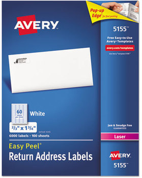 Avery® Easy Peel® White Address Labels with Sure Feed® Technology w/ Laser Printers, 0.66 x 1.75, 60/Sheet, 100 Sheets/Pack