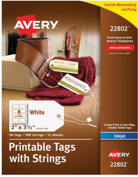 Avery® Printable Tags with Strings Rectangular 2 x 3.5, Matte White, 96/Pack