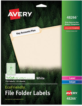 Avery® EcoFriendly Permanent File Folder Labels 0.66 x 3.44, White, 30/Sheet, 25 Sheets/Pack
