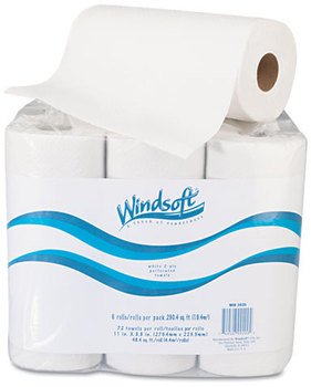 Windsoft® Perforated Paper Towel Rolls,  11" x 8 4/5", White, 72/Roll, 6 Rolls/Pack