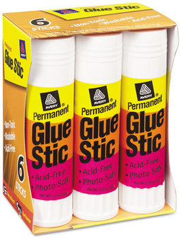Avery® Permanent Glue Stic™ Value Pack, 1.27 oz, Applies White, Dries Clear, 6/Pack
