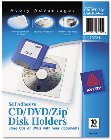 Self-Adhesive Media Pockets, 1 Disc Capacity, Clear, 10/Pack