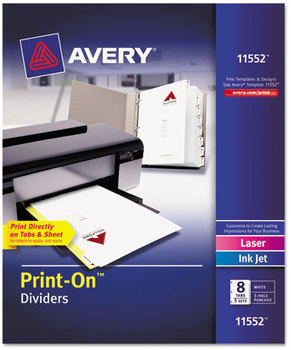 Avery® Customizable Print-On™ Dividers 3-Hole Punched, 8-Tab, 11 x 8.5, White, 5 Sets