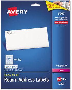 Avery® Easy Peel® White Address Labels with Sure Feed® Technology w/ Laser Printers, 0.5 x 1.75, 80/Sheet, 25 Sheets/Pack
