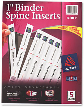 Avery® Binder Spine Inserts 1" Width, 8 Inserts/Sheet, 5 Sheets/Pack