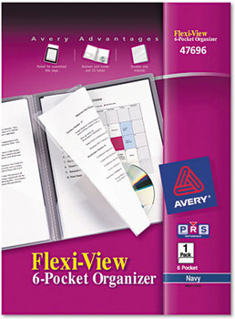 Avery® Flexi-View® Six-Pocket Organizer Polypropylene 150-Sheet Capacity, 11 x 8.5, Translucent/Navy