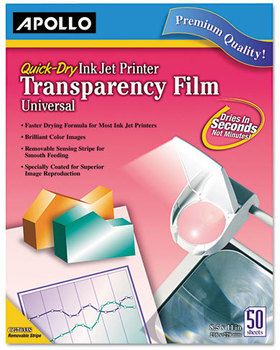 Apollo® Inkjet Printer Transparency Film,  Letter, Clear, 50/Box