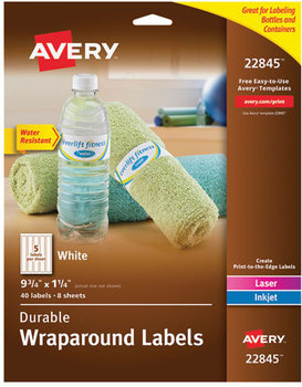 Avery® Durable Water-Resistant Wraparound Labels with Sure Feed® Technology w/ 9.75 x 1.25, White, 40/Pack