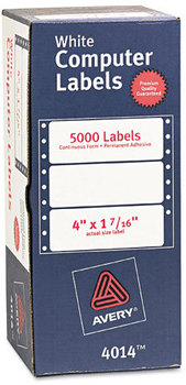 Avery® Dot Matrix Printer Mailing Labels Pin-Fed Printers, 1.44 x 4, White, 5,000/Box