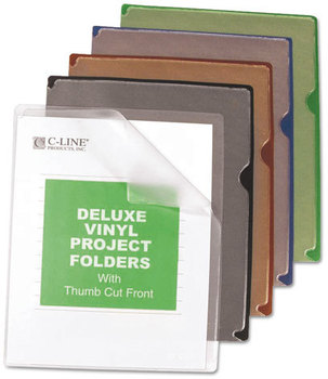 C-Line® Deluxe Vinyl Project Folders,  Letter, Vinyl, Black/Blue/Clear/Green/Red, 35/Box