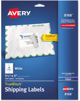 Avery® Shipping Labels with TrueBlock® Technology w/ Inkjet Printers, 3.5 x 5, White, 4/Sheet, 25 Sheets/Pack