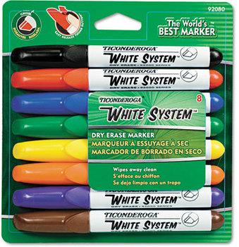Ticonderoga® White System™ Marker,  Chisel Tip, Assorted Colors, 8/Set