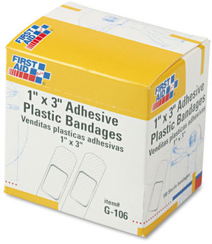 First Aid Only™ Adhesive Plastic Bandages,  1" x 3", 100/Box