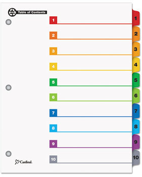 Cardinal® 100% Recycled OneStep® Printable Table of Contents and Dividers,  Multicolor 10-Tab, 11 x 8-1/2, 1 Set