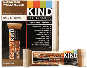 KIND Nuts and Spices Bar,  Madagascar Vanilla Almond, 1.4 oz, 12/Box