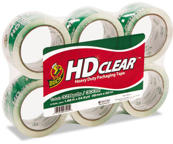 Duck® Heavy-Duty Carton Packaging Tape,  1.88" x 55yds, Clear, 6 Rolls
