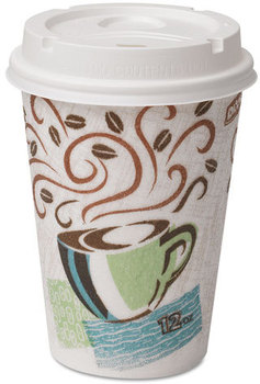 Dixie® PerfecTouch® Insulated Paper Hot Cups & Lids Combo. 12 oz. Coffee Haze Design. 50 cups and 50 lids/pack, 6/packs per carton.