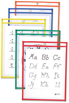 C-Line® Reusable Dry Erase Pockets,  9 x 12, Assorted Primary Colors, 25/Box