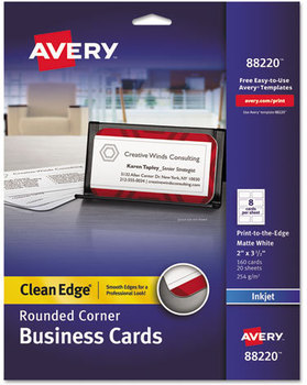 Avery® Premium Clean Edge® Business Cards Round Corner Print-to-the-Edge Inkjet, 2 x 3.5, White, 160 8 Cards/Sheet, 20 Sheets/Pack